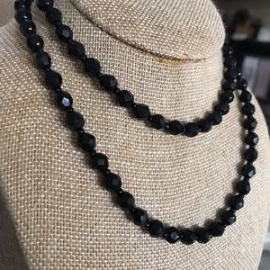 Black faceted bead necklace